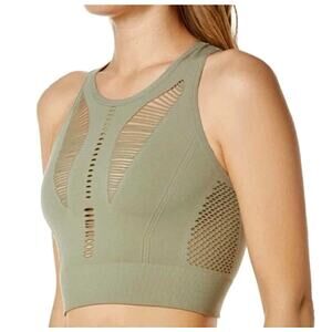Zella Body Natura Longline Sports Bra Front Back Cutaway Green Vetiver Large